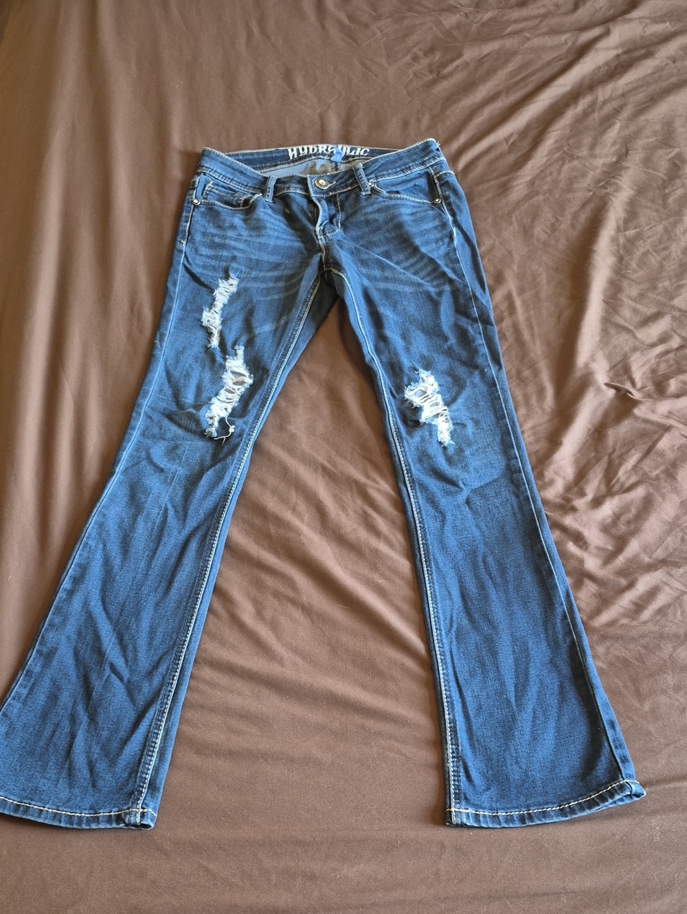 Hydraulic Women's Distressed And Blingy Blue Bootcut Jeans